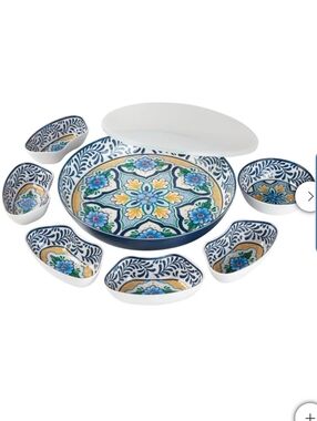 7 Piece Melamine Lazy Susan With Cover Divided Serving Dishes Floral Blue  2026